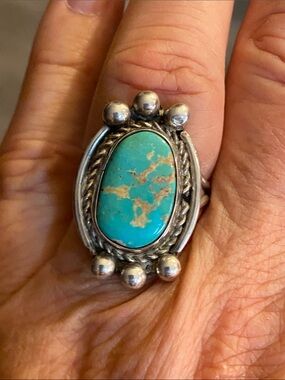 Authentic Vintage Native American Sterling Silver Turquoise Ring Size 8